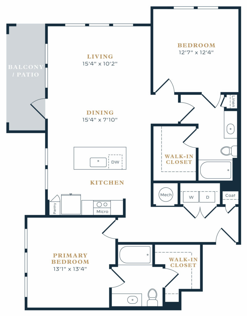 Amazing Two-Bedroom Apartments in Magnolia - B2 two-bedroom luxury apartment floor plan